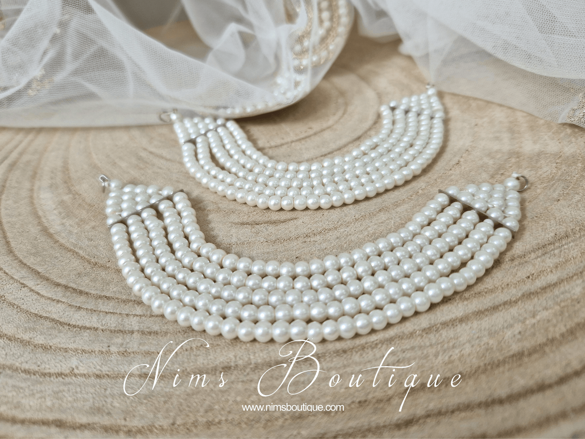 Nims Boutique Royal Pearl Earring Chains/Saharas 5 row