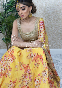 Yellow Floral readymade skirt/lehnga (sizes 4-26)