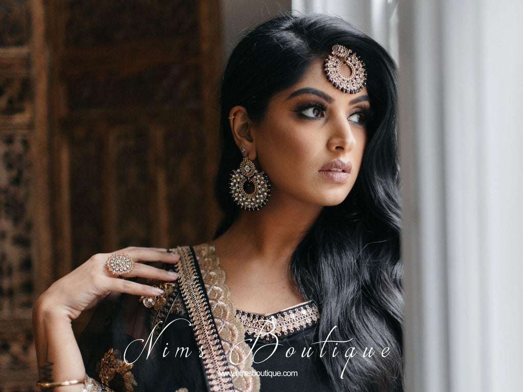 Nims Boutique Royal Black Chand Tikka Set
