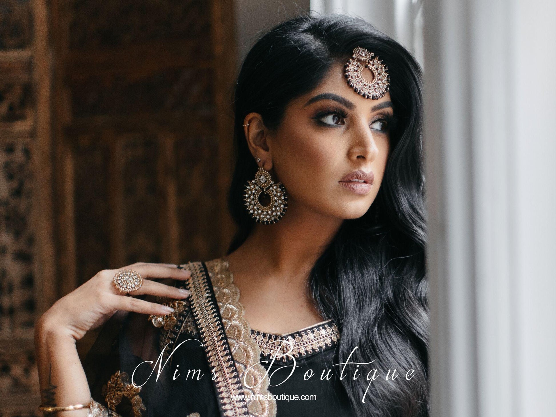 Nims Boutique Royal Black Chand Tikka Set