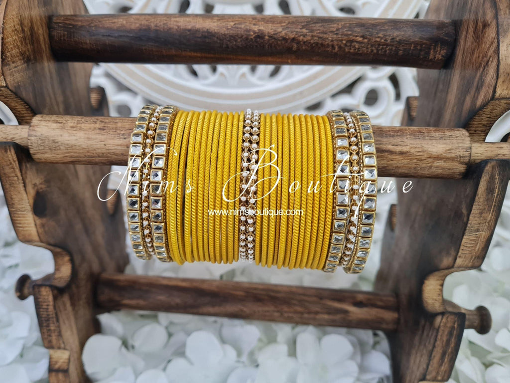 Nims Boutique Deep Yellow & Kundan Set of Bangles DY1