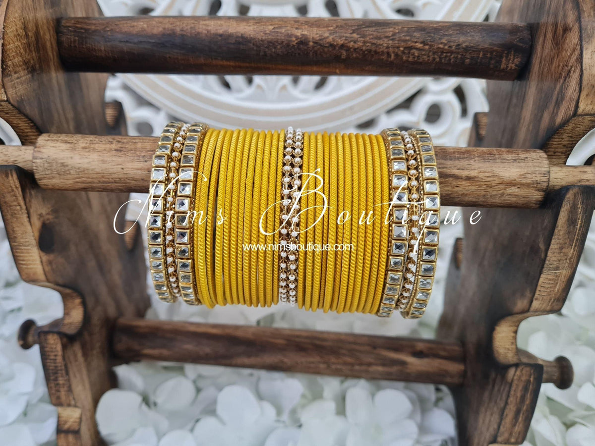 Nims Boutique Deep Yellow & Kundan Set of Bangles DY1