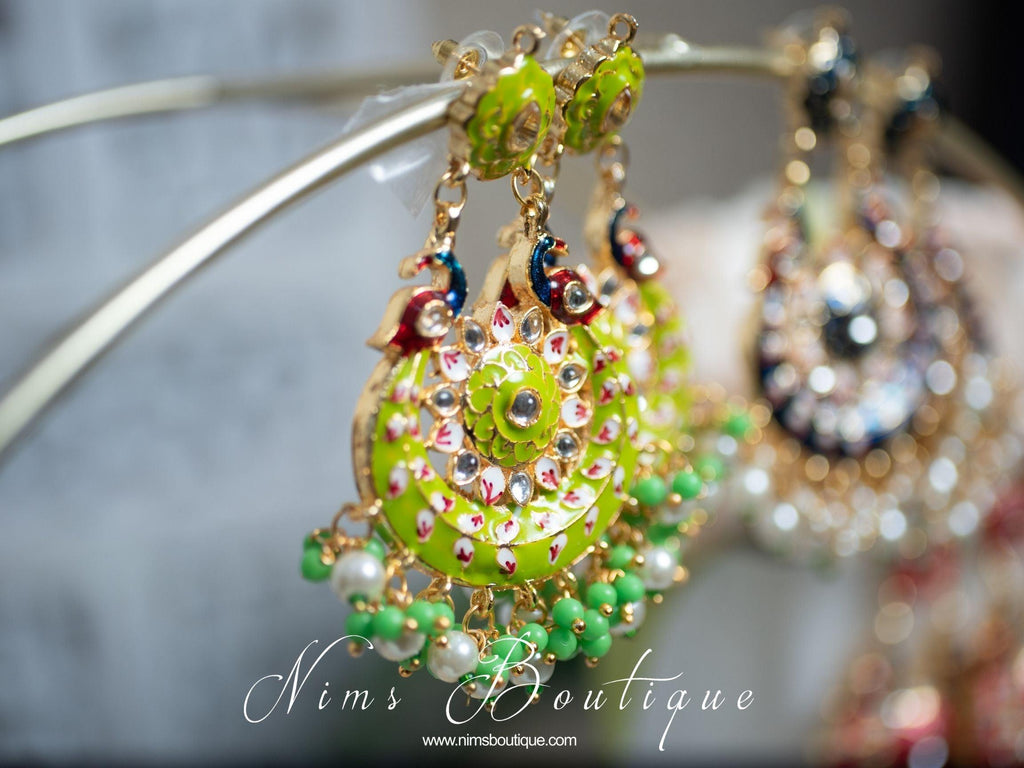 Nims Boutique Moorni Lime Meenakari Peacock Earrings