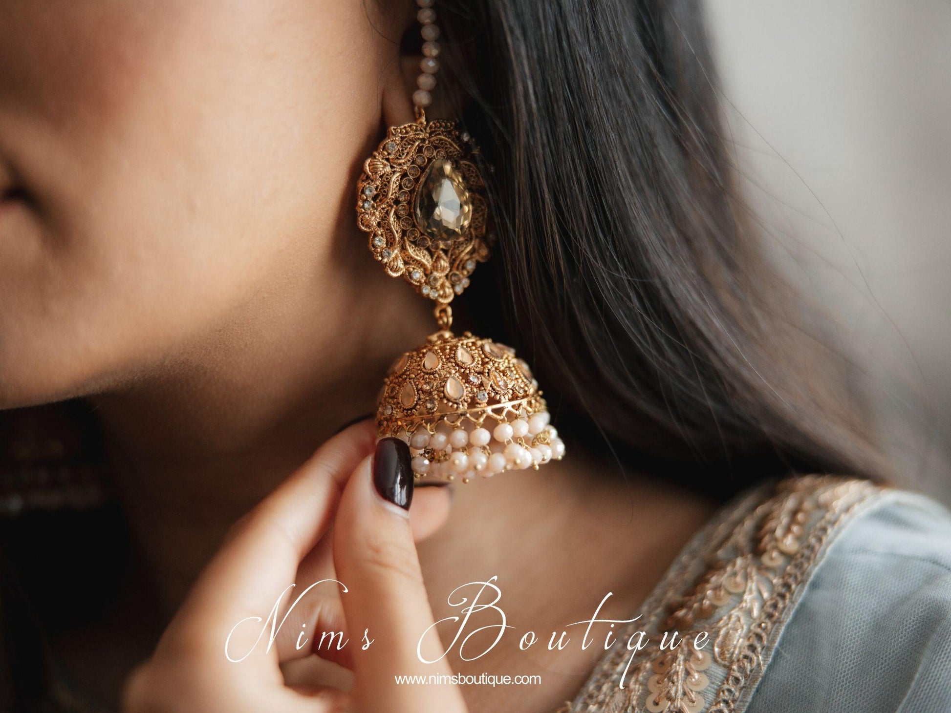 Nims Boutique Anjali Peach Chumke with earring chains