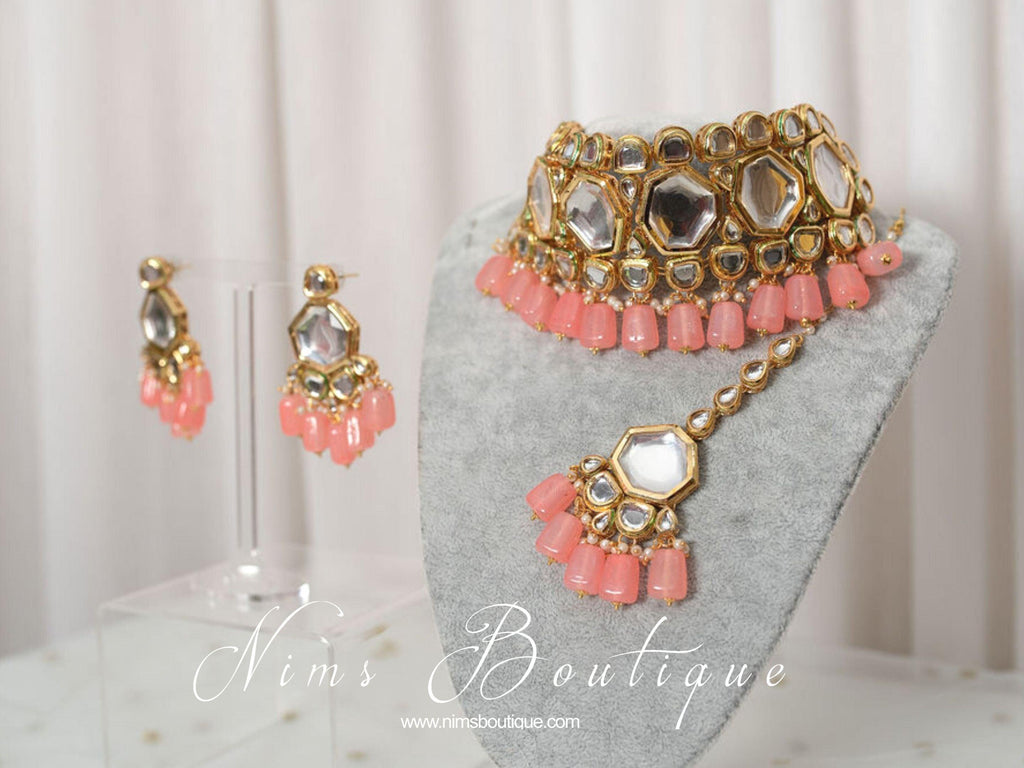 Nims Boutique Pihu Light Coral Blossom Kundan Set
