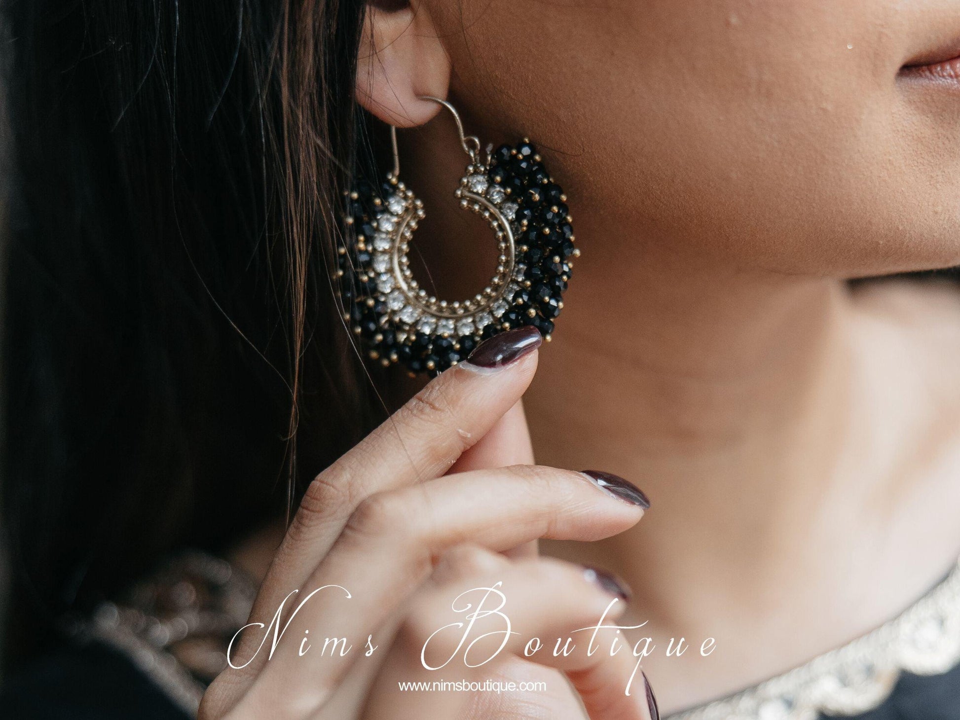 Nims Boutique Meghna Royal Black Hoop Earrings