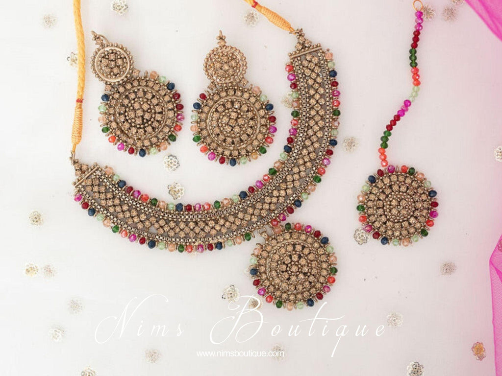 Nims Boutique Classic Royal Multicolour & Gold Stone Set pinks, greens, oranges