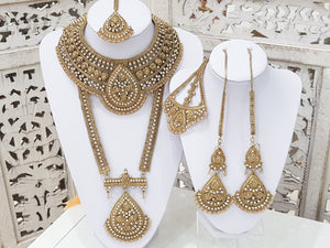 Royal Antique Gold & Clear Stone Shaadi Waheeda Set