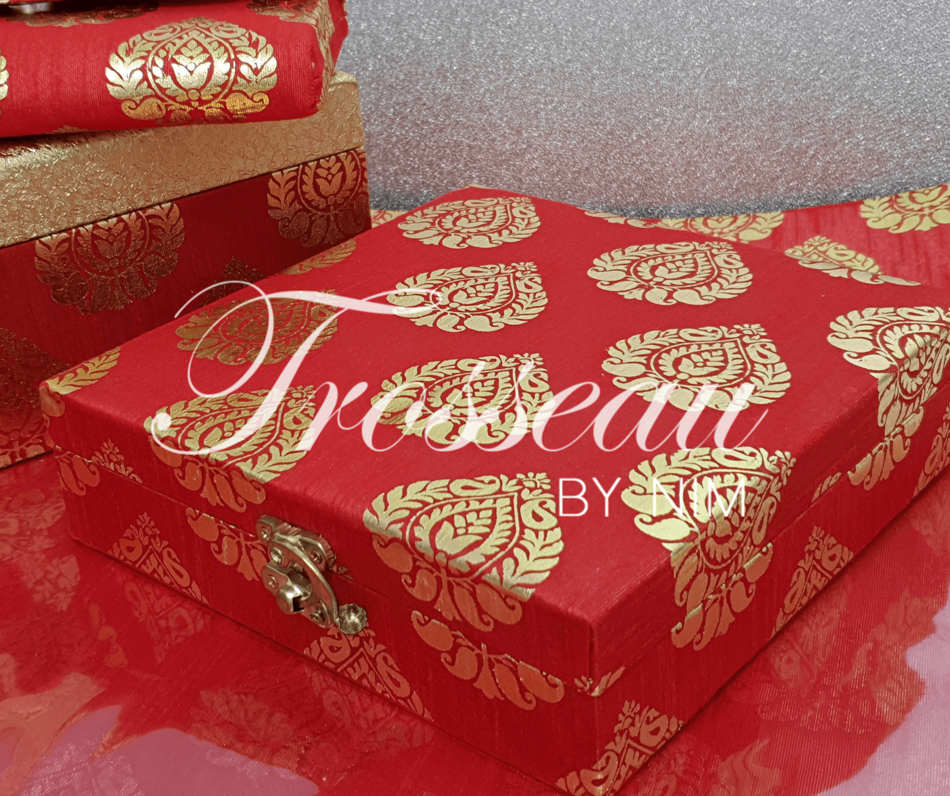 Nims Boutique Red Brocade Silk Jewellery Gift Box