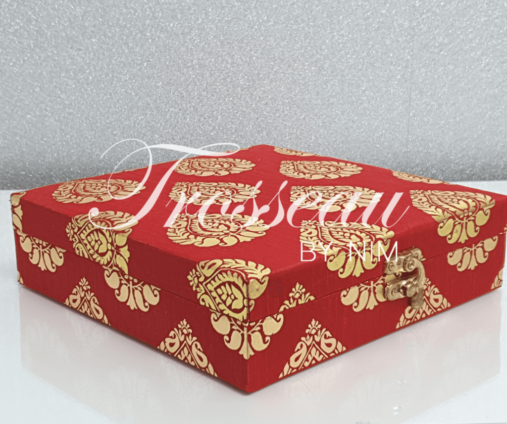 Nims Boutique Red Brocade Silk Jewellery Gift Box