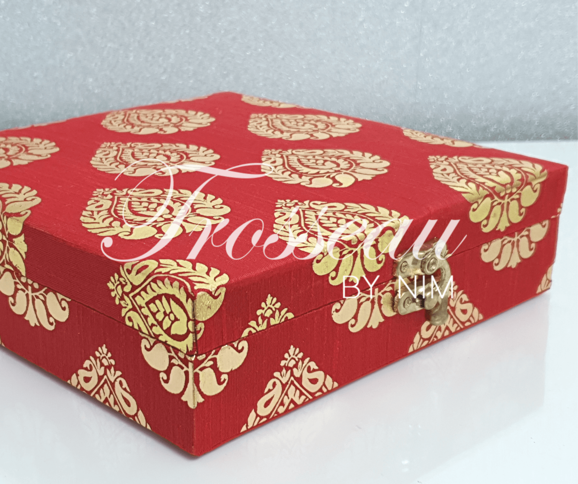 Nims Boutique Red Brocade Silk Jewellery Gift Box