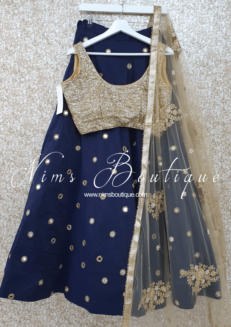 Nims Boutique Rani Luxury Silk Navy Mirror readymade skirt/lehnga sizes 4-22