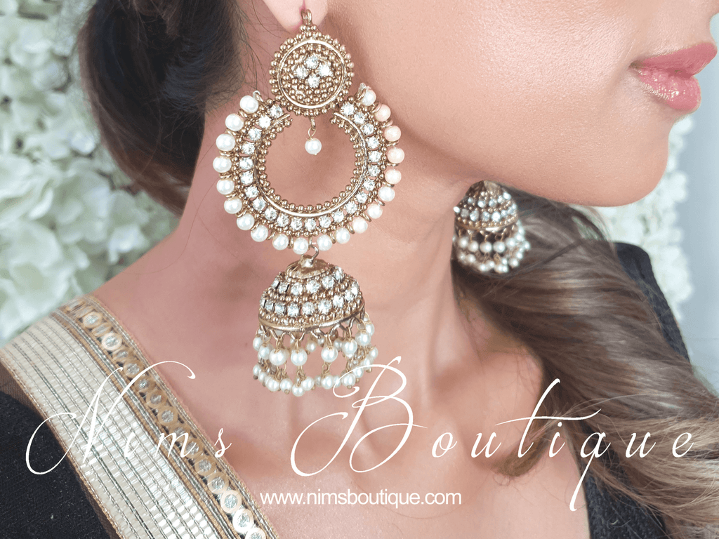 Nims Boutique Nish Antique Gold & Pearl Chumka Earrings