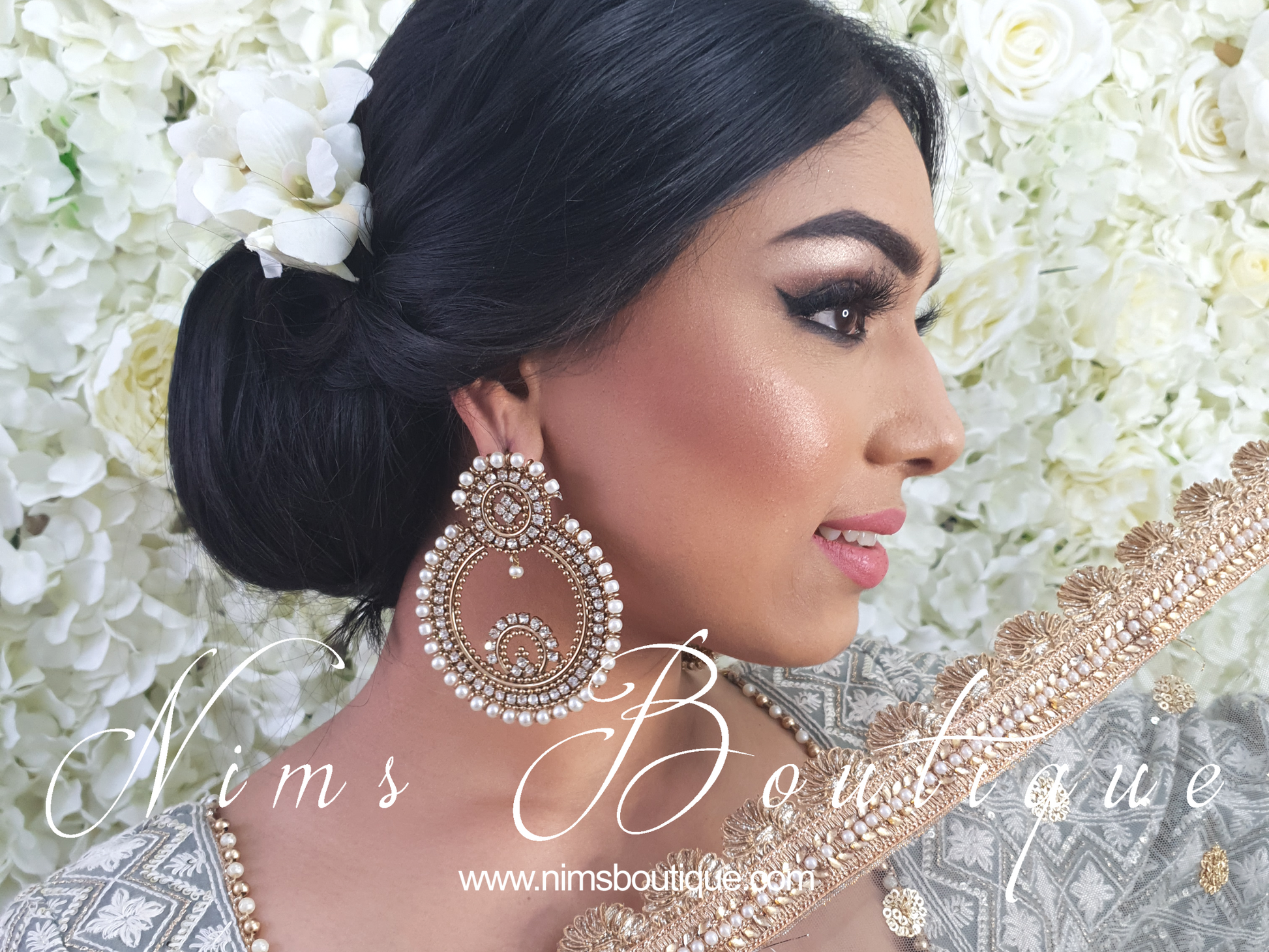 Nims Boutique Nargis Royal Pearl & Antique Gold earrings