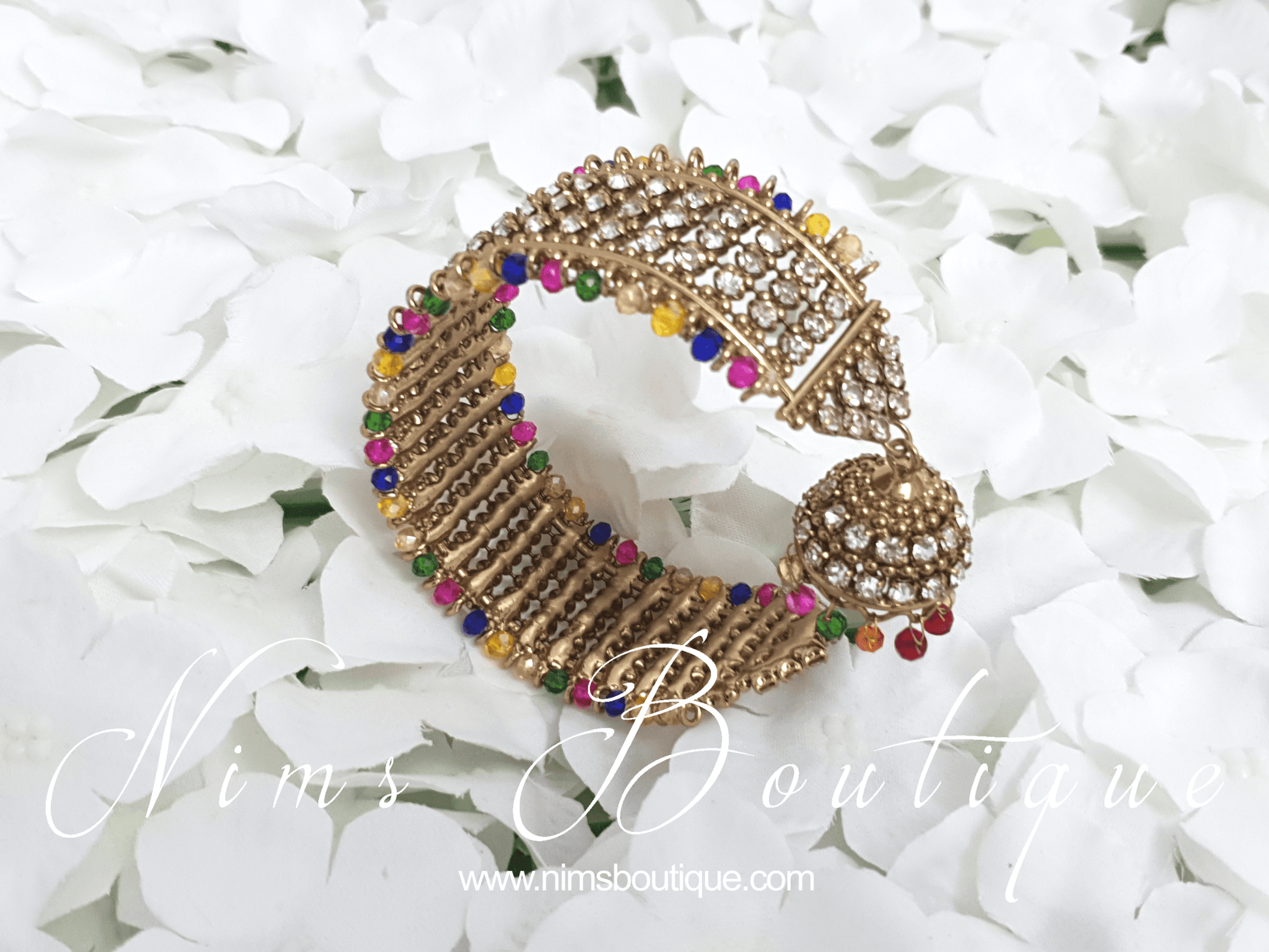 Nims Boutique Gold & Multicolour Royal Bracelet with hanging chumka 1