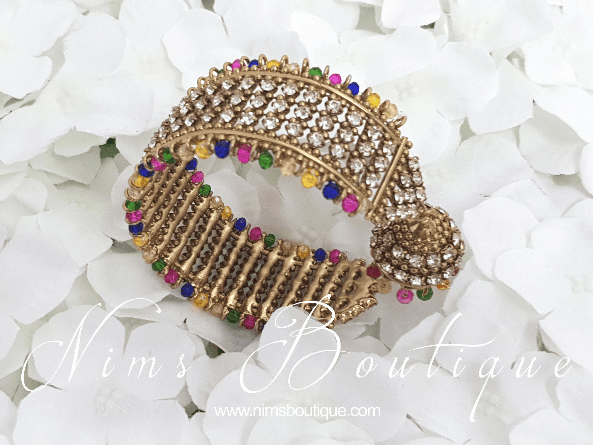 Nims Boutique Gold & Multicolour Royal Bracelet with hanging chumka 1