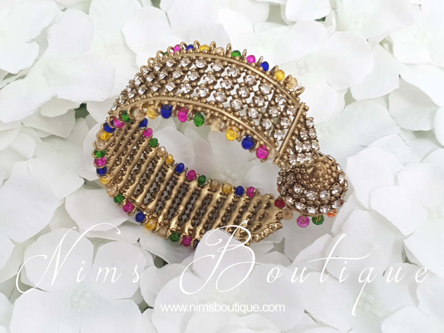 Gold & Multicolour Royal Bracelet with hanging chumka (1)