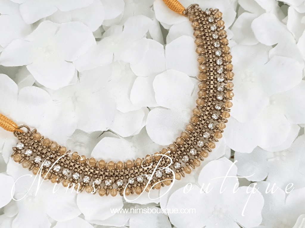 Nims Boutique Royal Gold Necklace with Clear stone