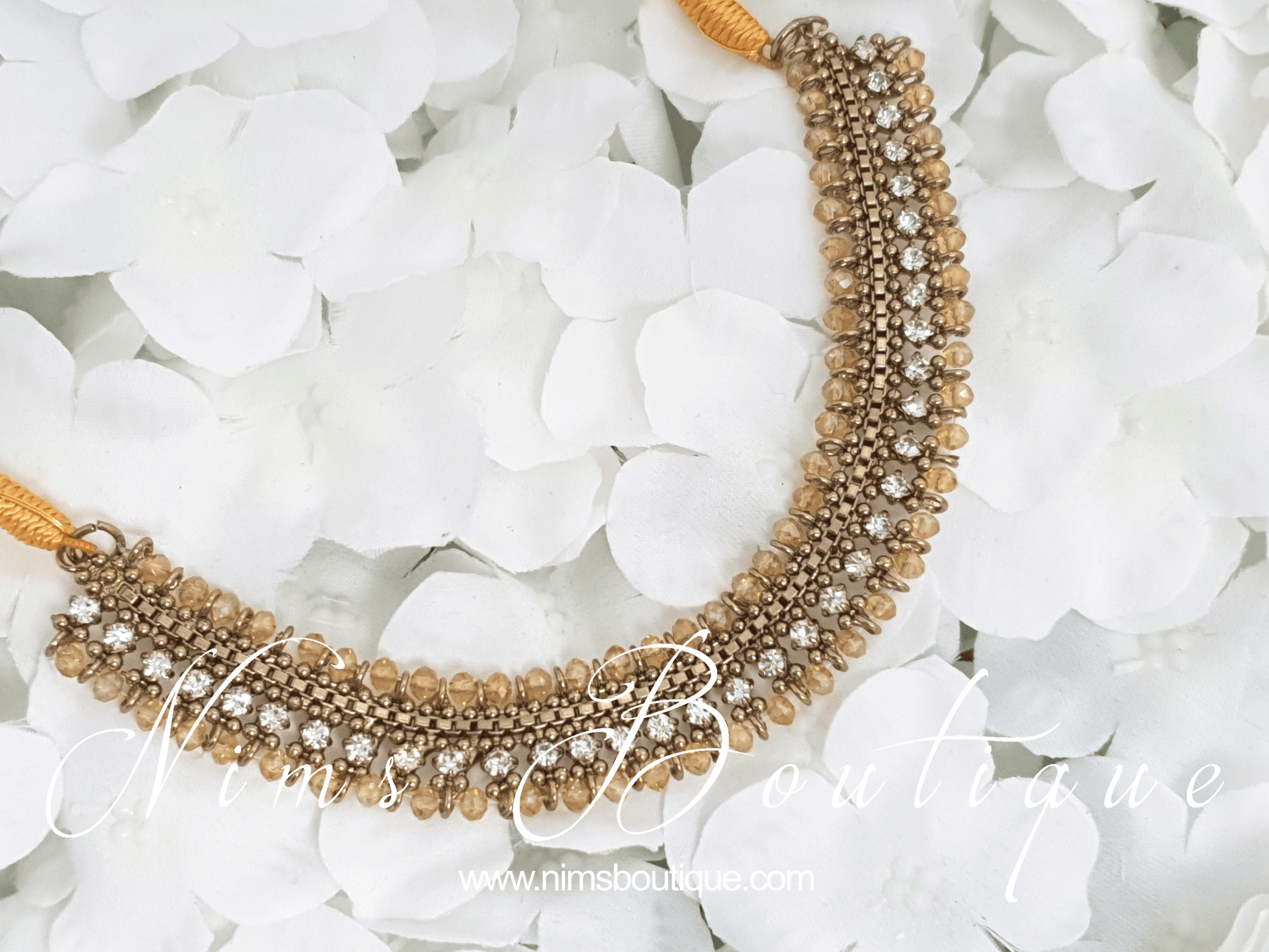 Nims Boutique Royal Gold Necklace with Clear stone