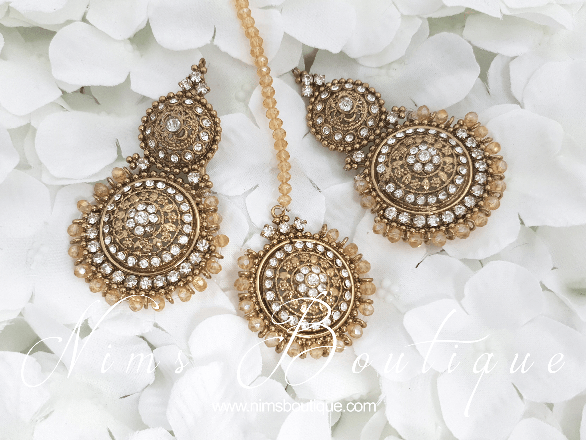 Nims Boutique Royal Gold Necklace with Clear stone