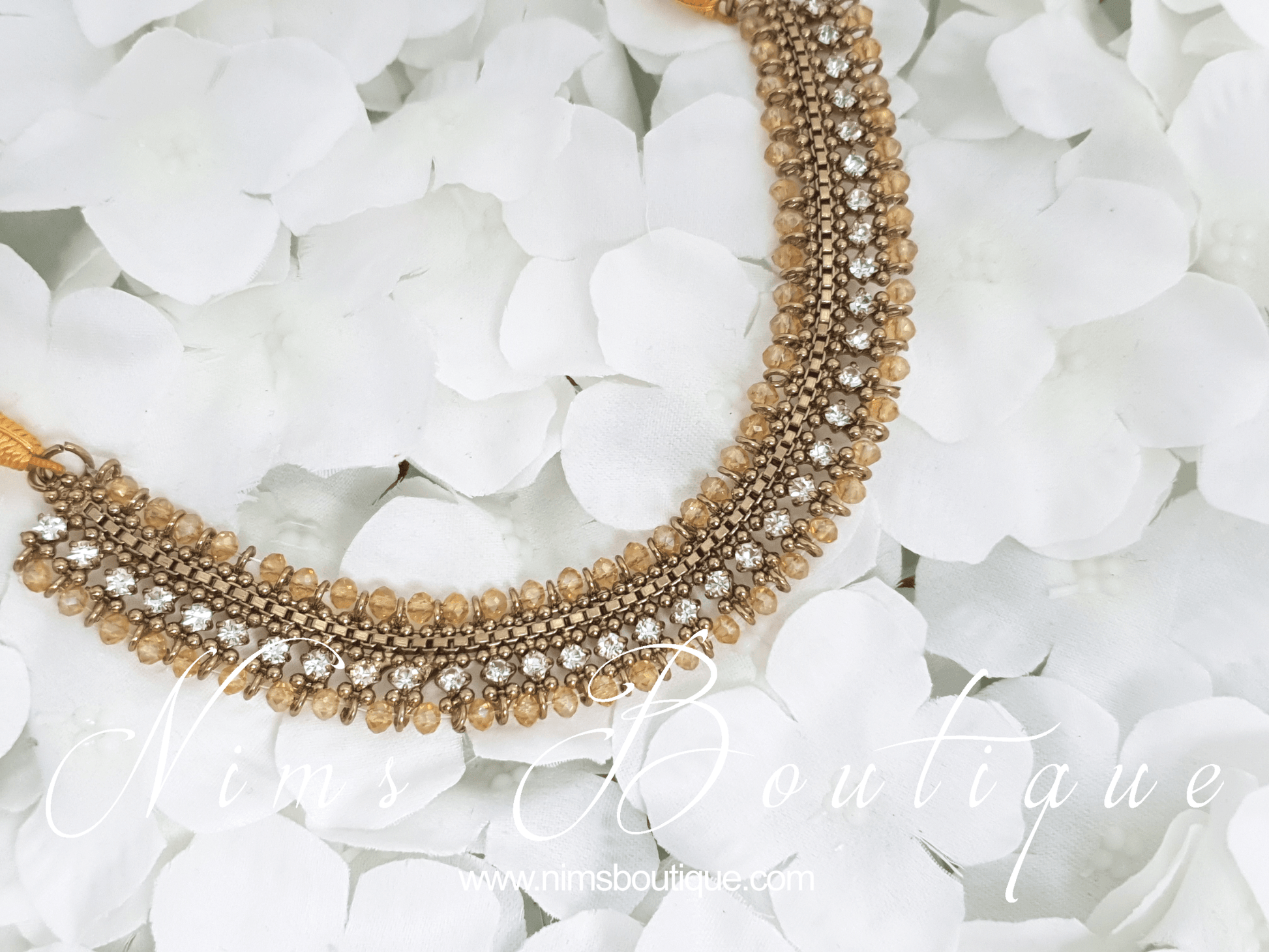 Nims Boutique Royal Gold Necklace with Clear stone