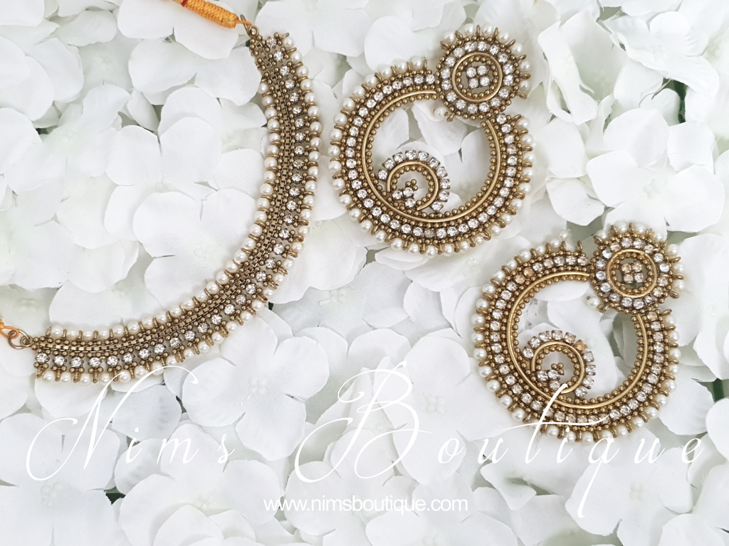 Nims Boutique Nargis Royal Pearl & Antique Gold earrings