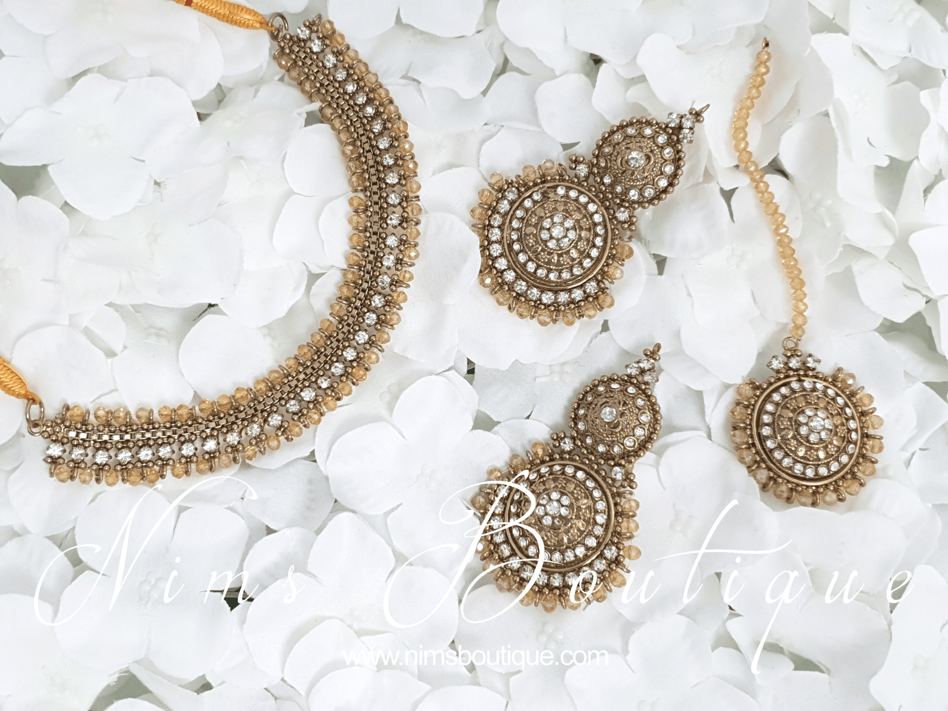 Nims Boutique Royal Gold Necklace with Clear stone