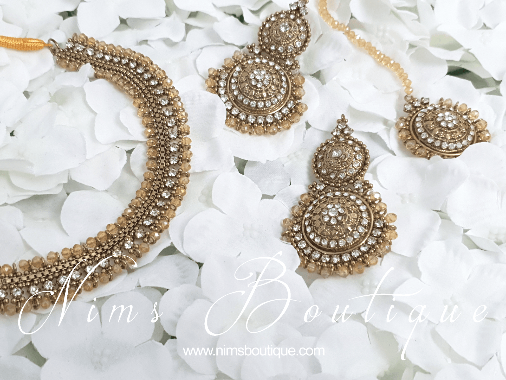 Nims Boutique Royal Gold Necklace with Clear stone