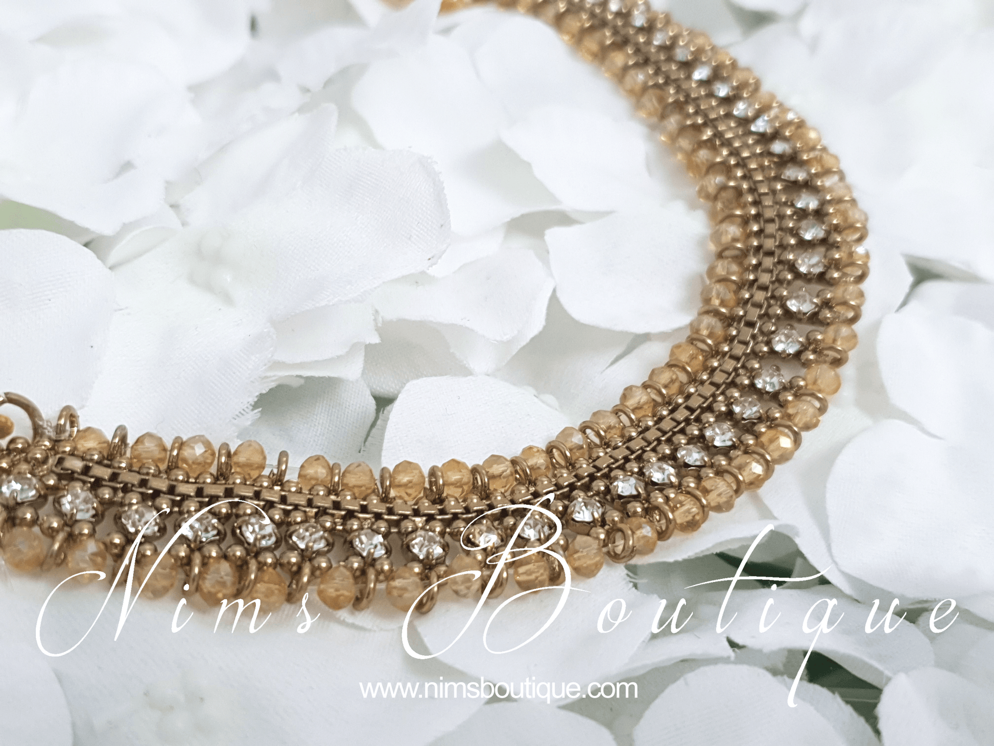 Nims Boutique Royal Gold Necklace with Clear stone