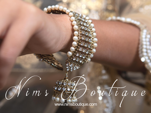 Pearl & Gold Royal Bracelet with hanging chumka