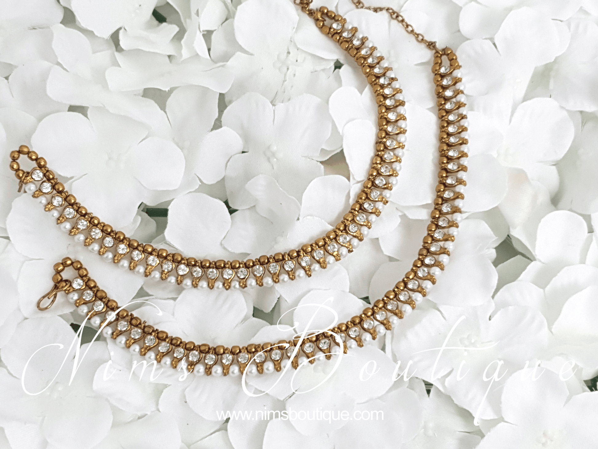 Nims Boutique Small Royal Antique Gold & Pearl Anklets