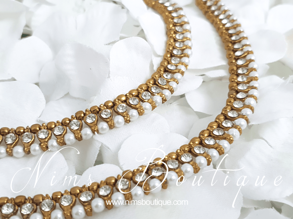 Nims Boutique Small Royal Antique Gold & Pearl Anklets