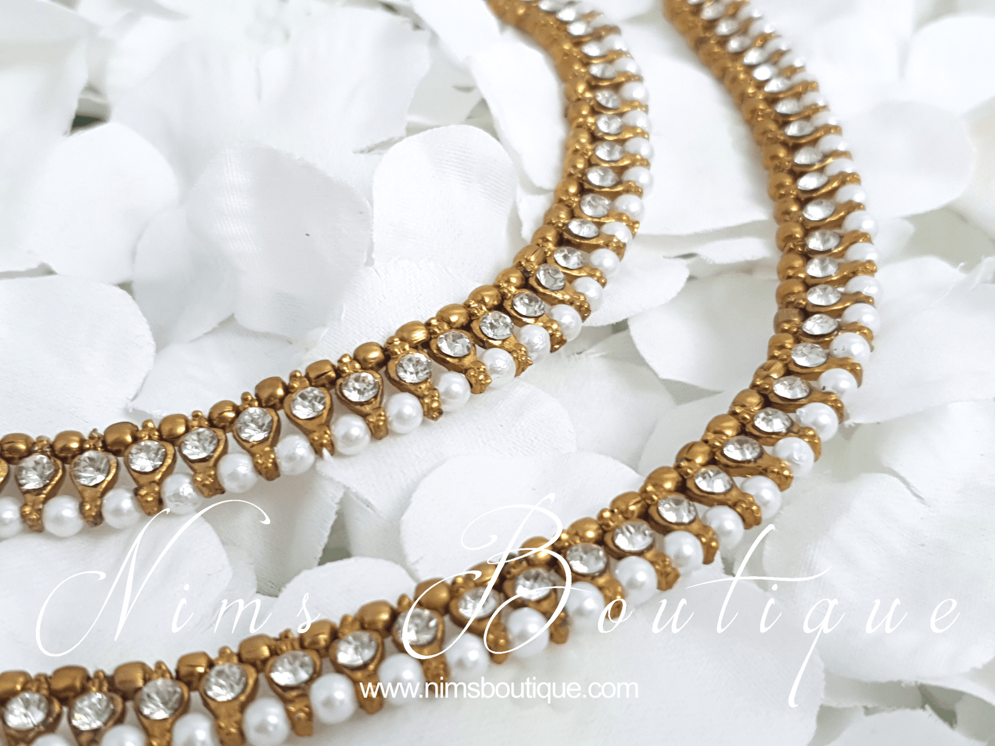 Nims Boutique Small Royal Antique Gold & Pearl Anklets