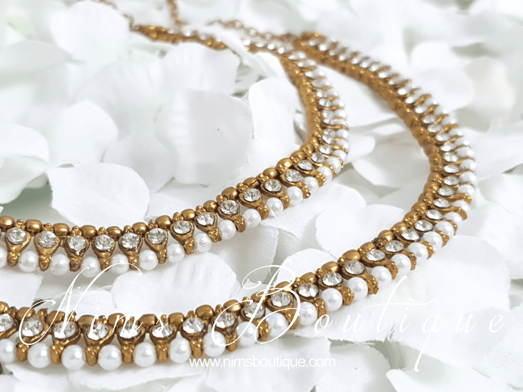 Nims Boutique Small Royal Antique Gold & Pearl Anklets