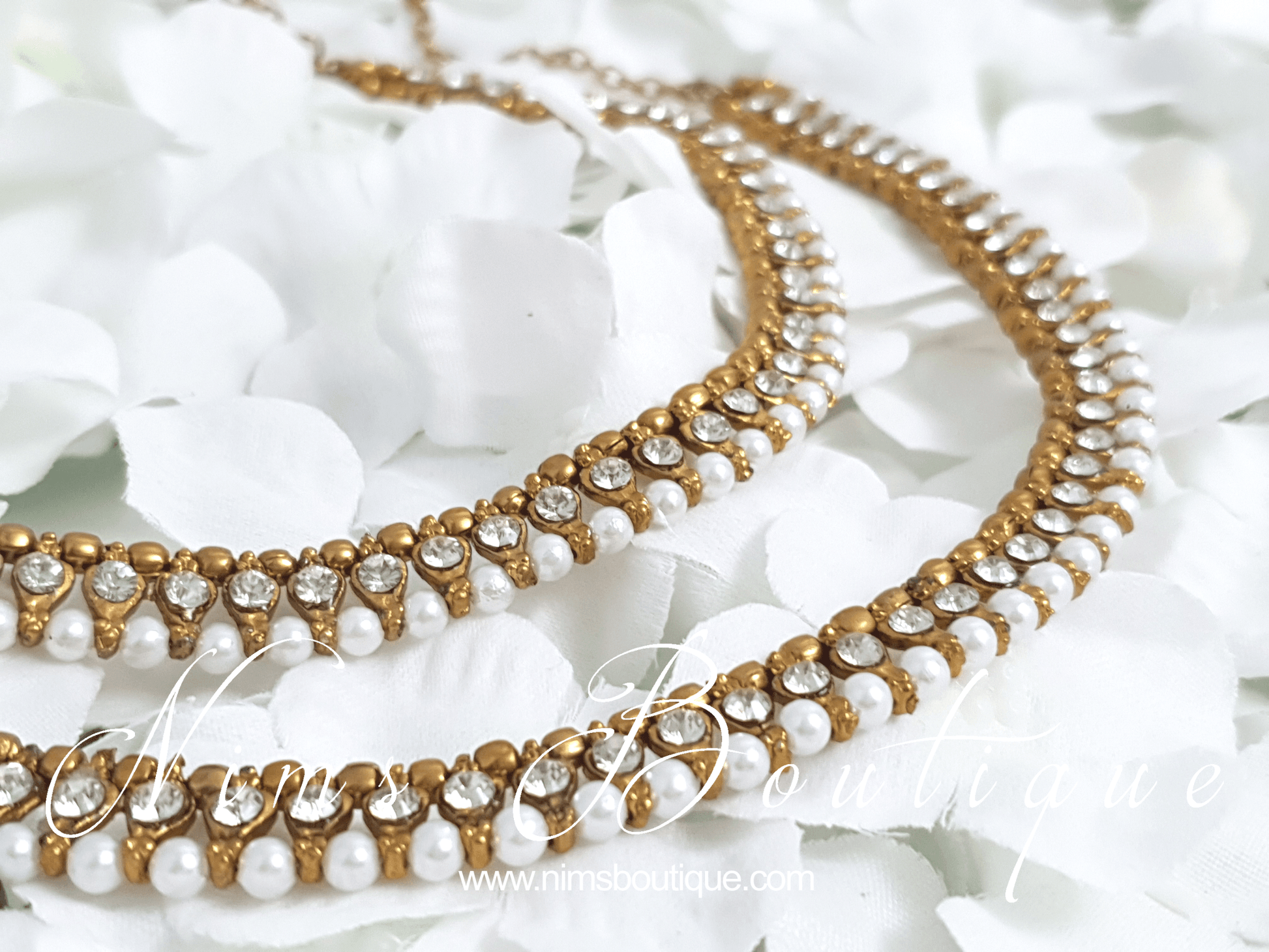 Nims Boutique Small Royal Antique Gold & Pearl Anklets