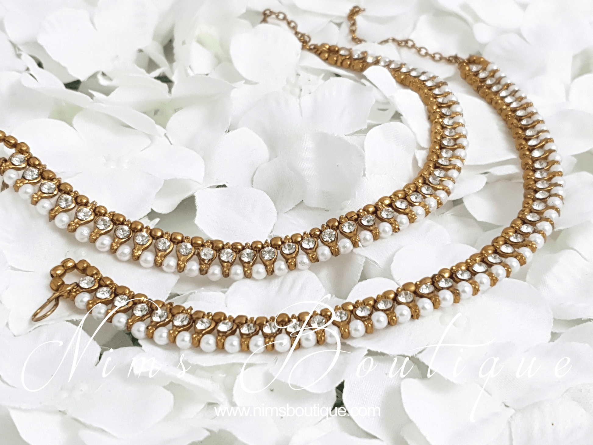Nims Boutique Small Royal Antique Gold & Pearl Anklets