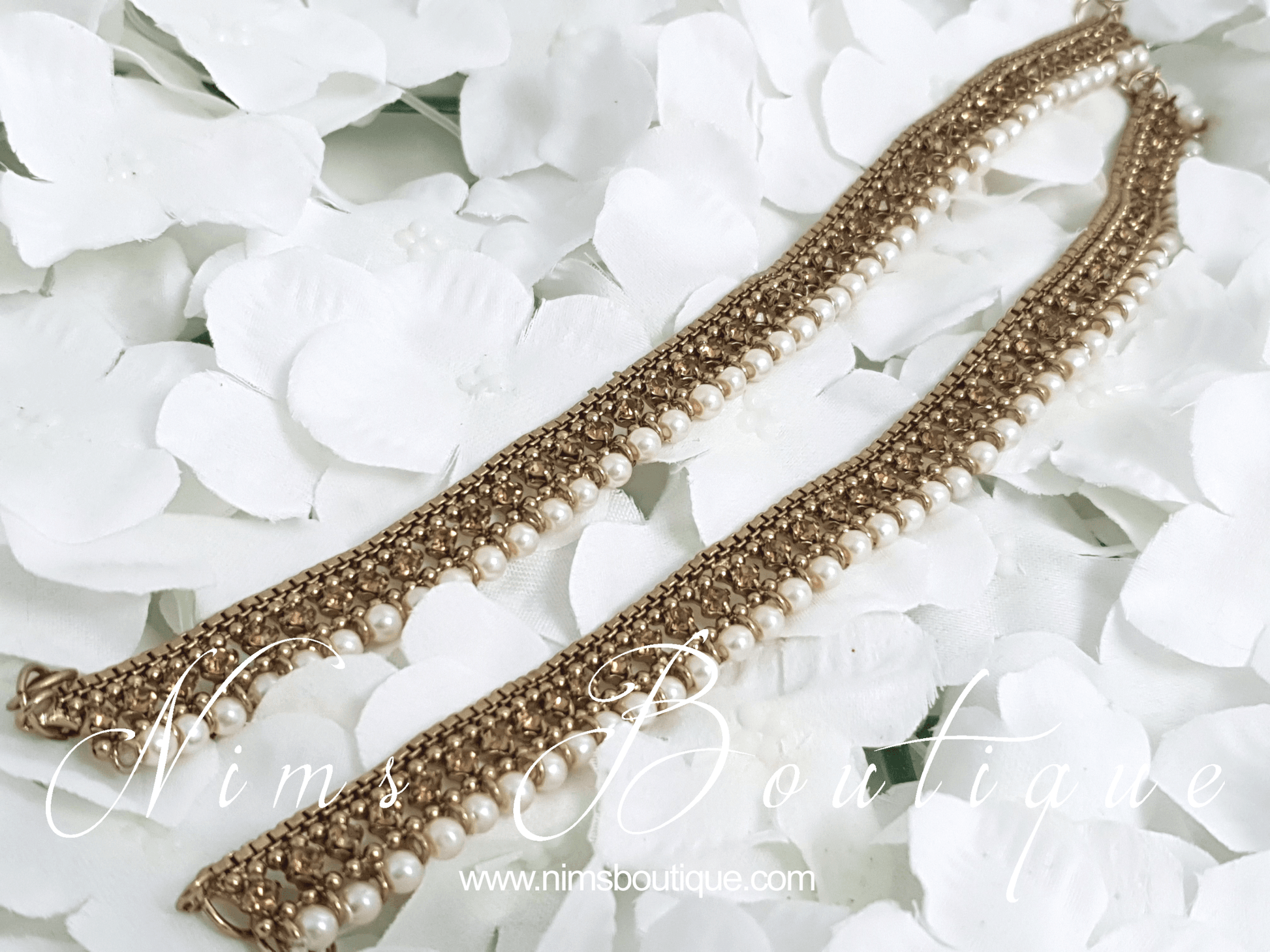 Nims Boutique Royal Antique Gold Stone & Pearl Anklets