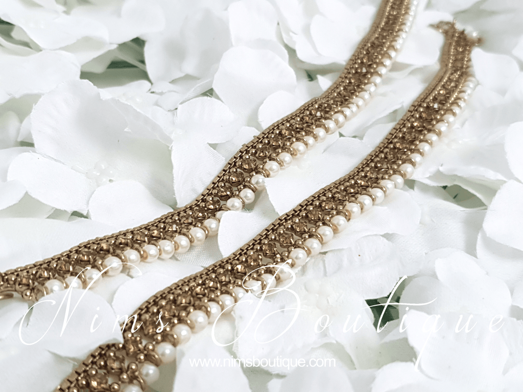 Nims Boutique Royal Antique Gold Stone & Pearl Anklets