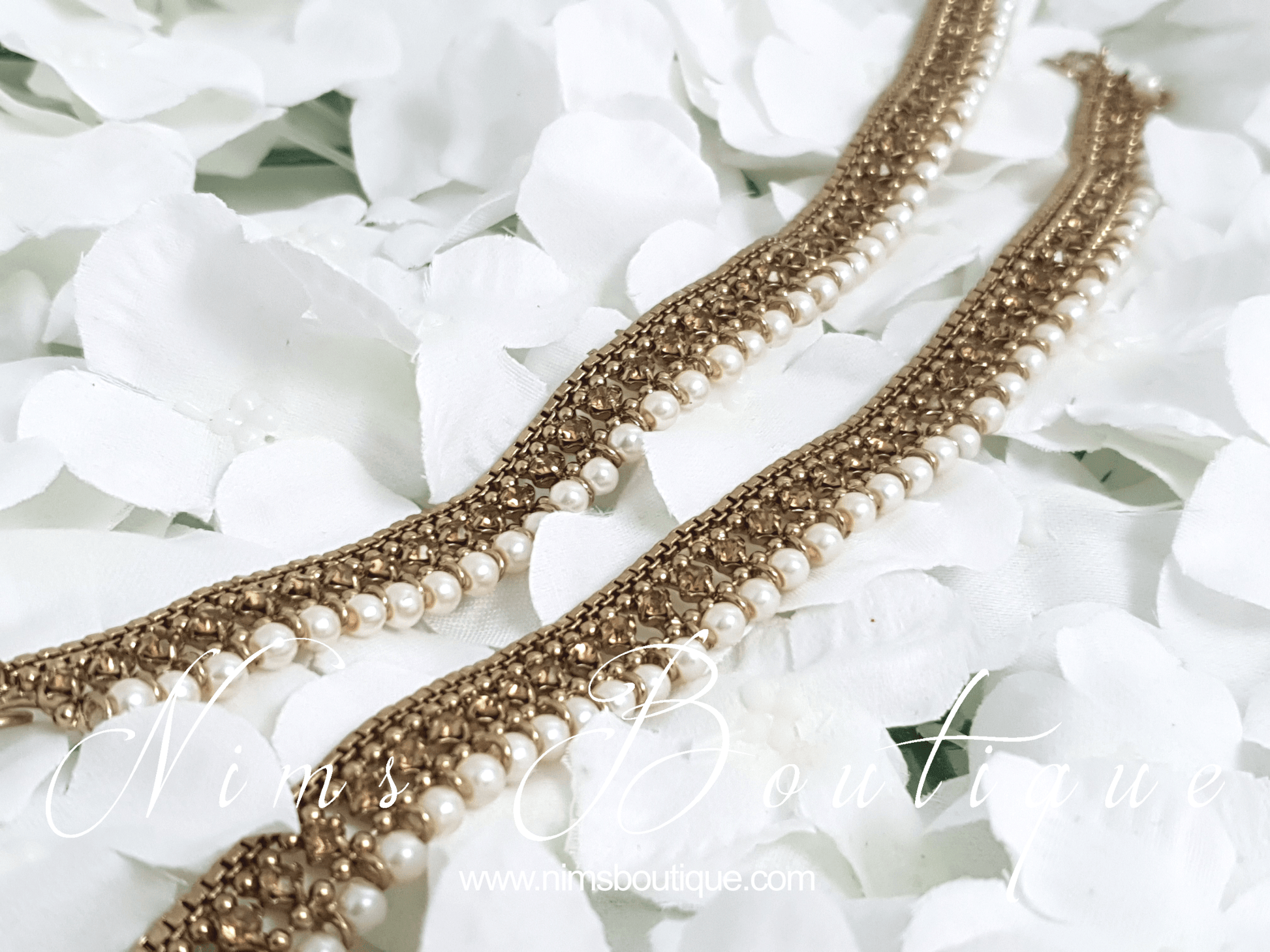 Nims Boutique Royal Antique Gold Stone & Pearl Anklets