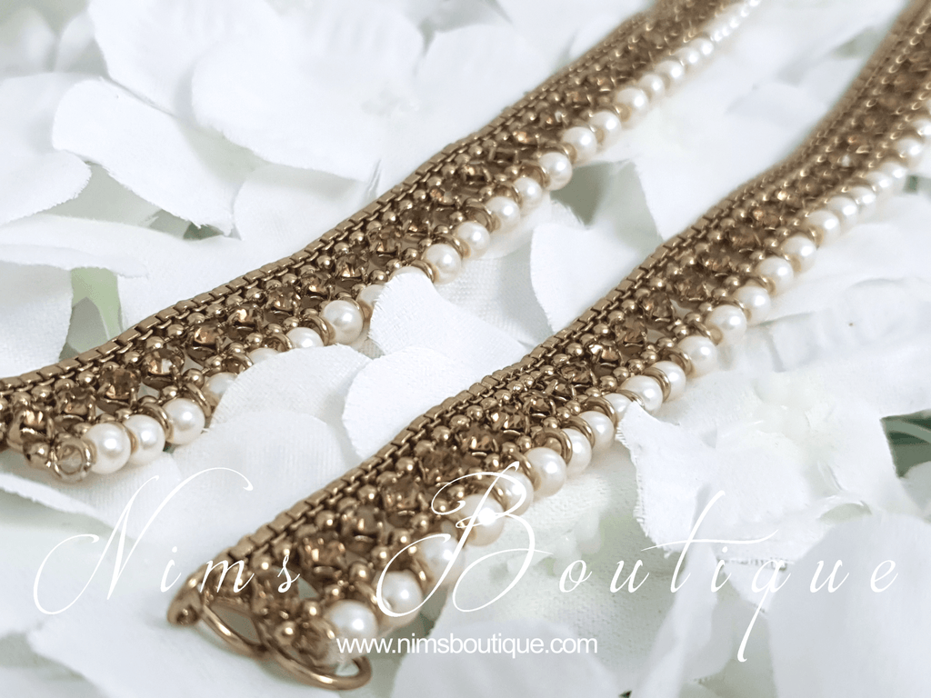 Nims Boutique Royal Antique Gold Stone & Pearl Anklets