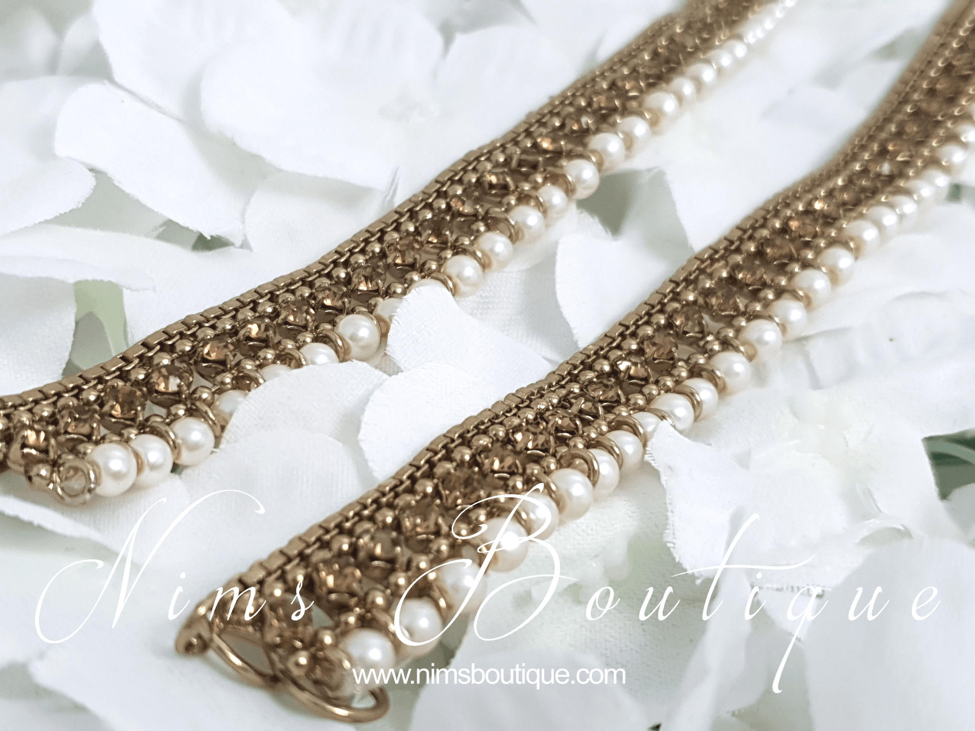 Nims Boutique Royal Antique Gold Stone & Pearl Anklets