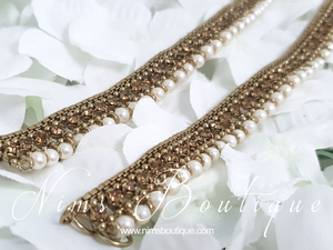 Royal Antique Gold Stone & Pearl Anklets