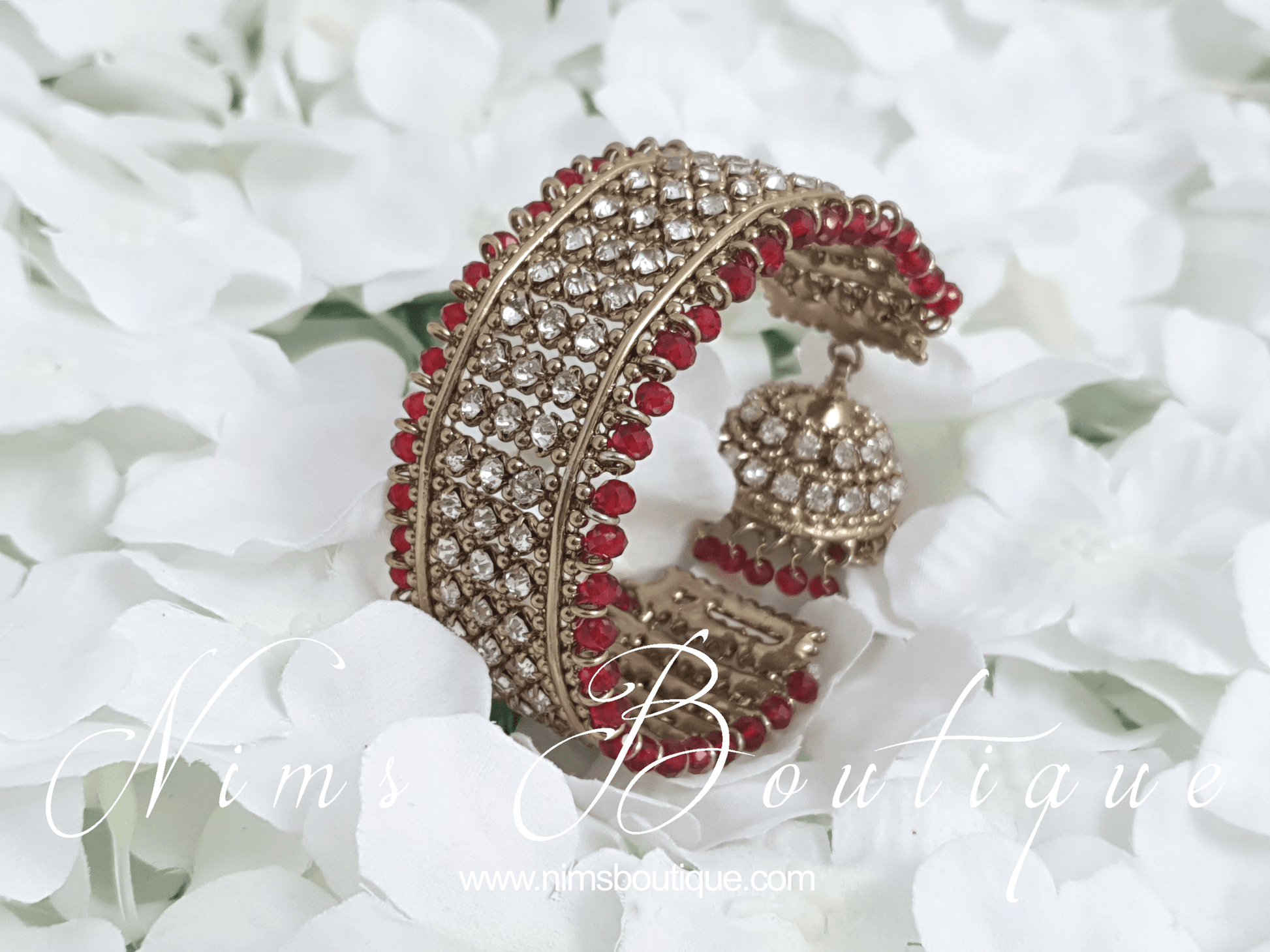 Nims Boutique Red & Clear stone Royal Bracelet with chumka