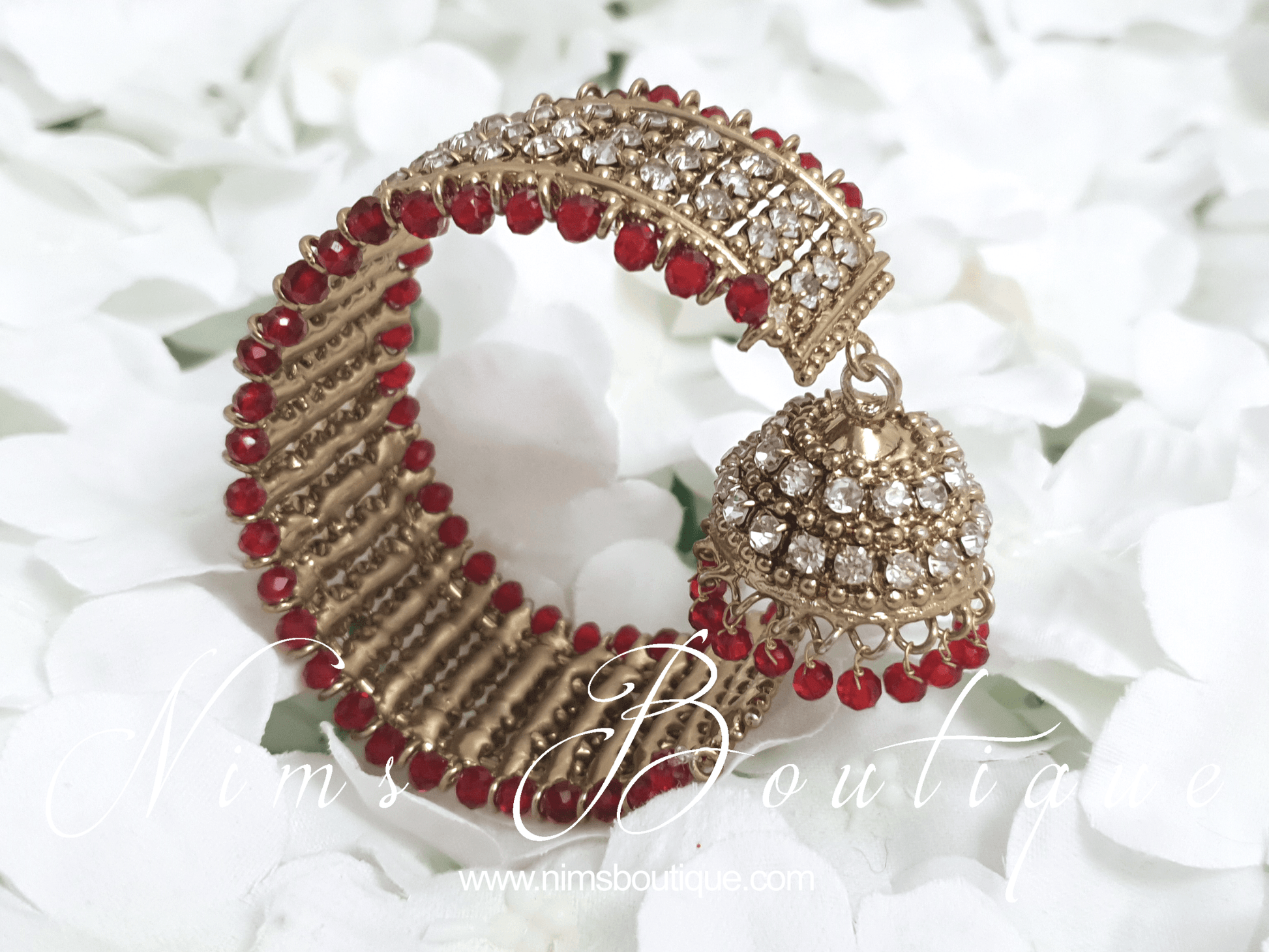Nims Boutique Red & Clear stone Royal Bracelet with chumka