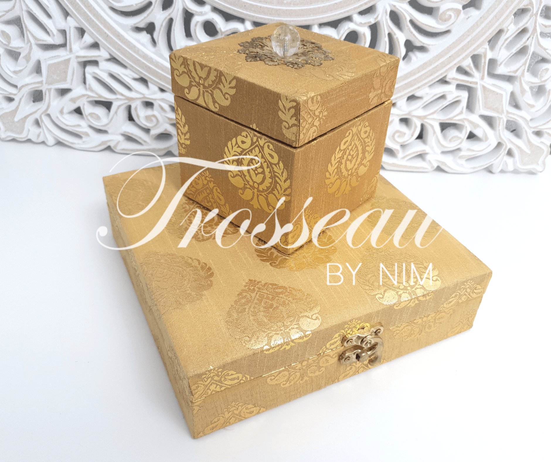 Nims Boutique Gold Silk Brocade Favor Box