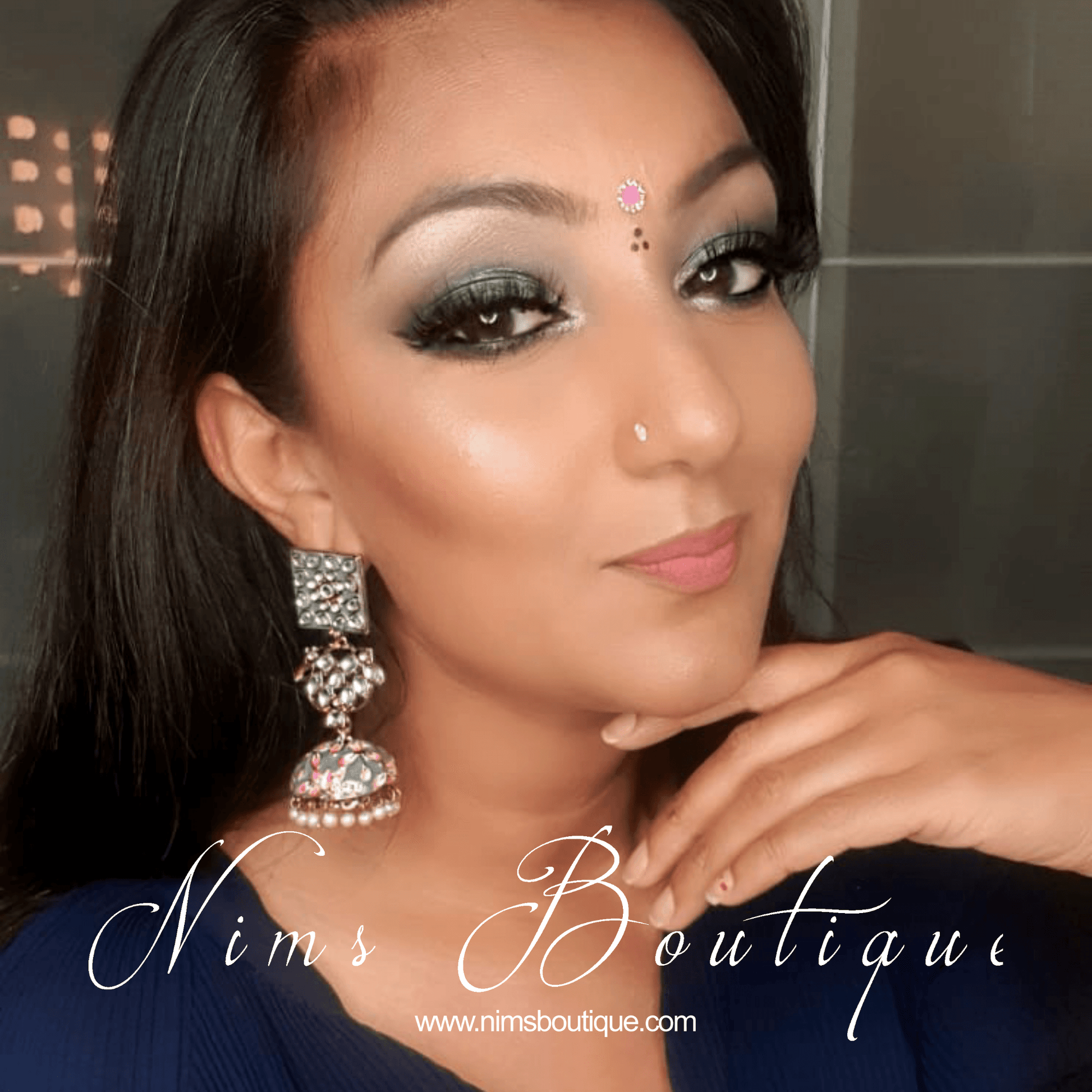 Nims Boutique Payal Grey Blossom Chumke Earrings