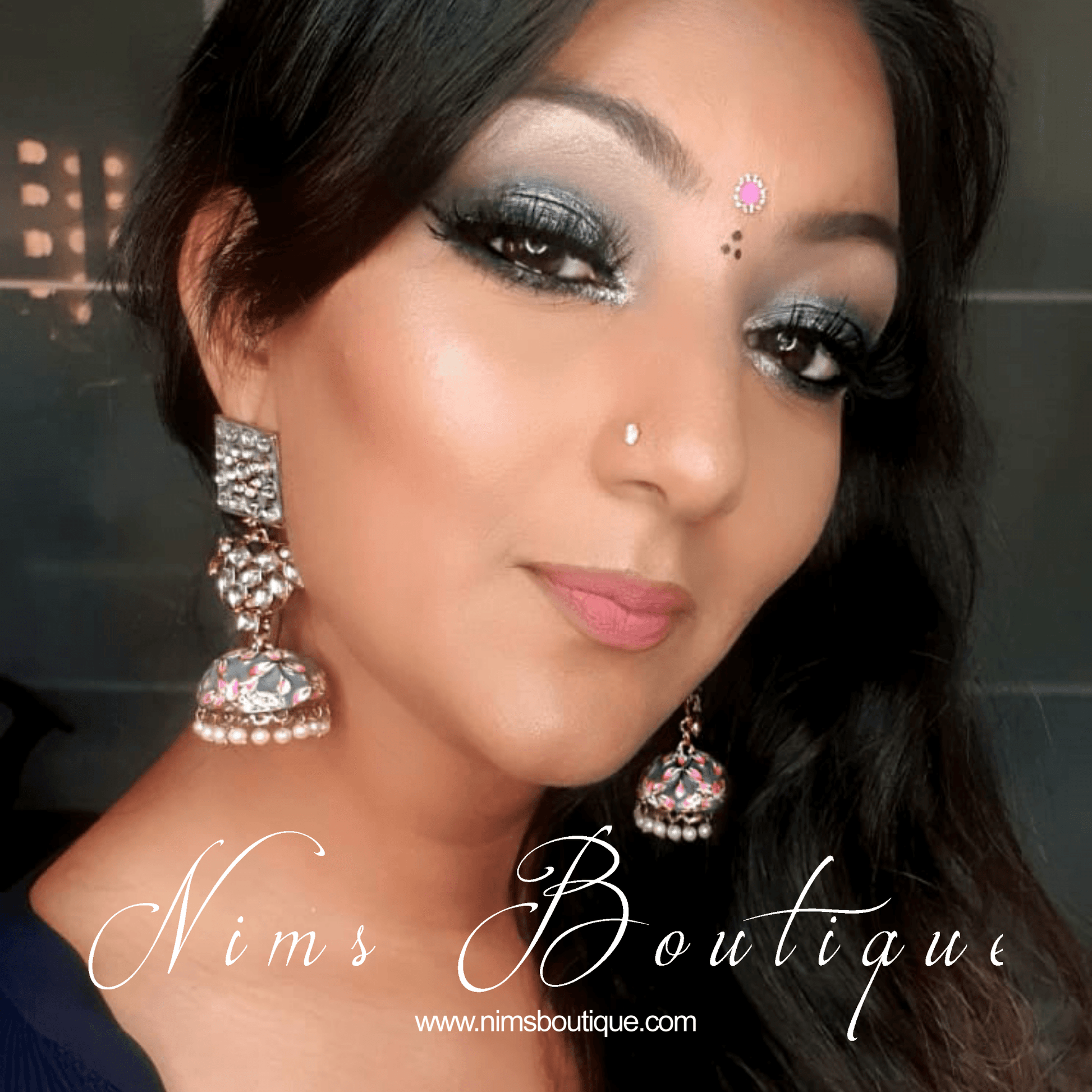Nims Boutique Payal Grey Blossom Chumke Earrings