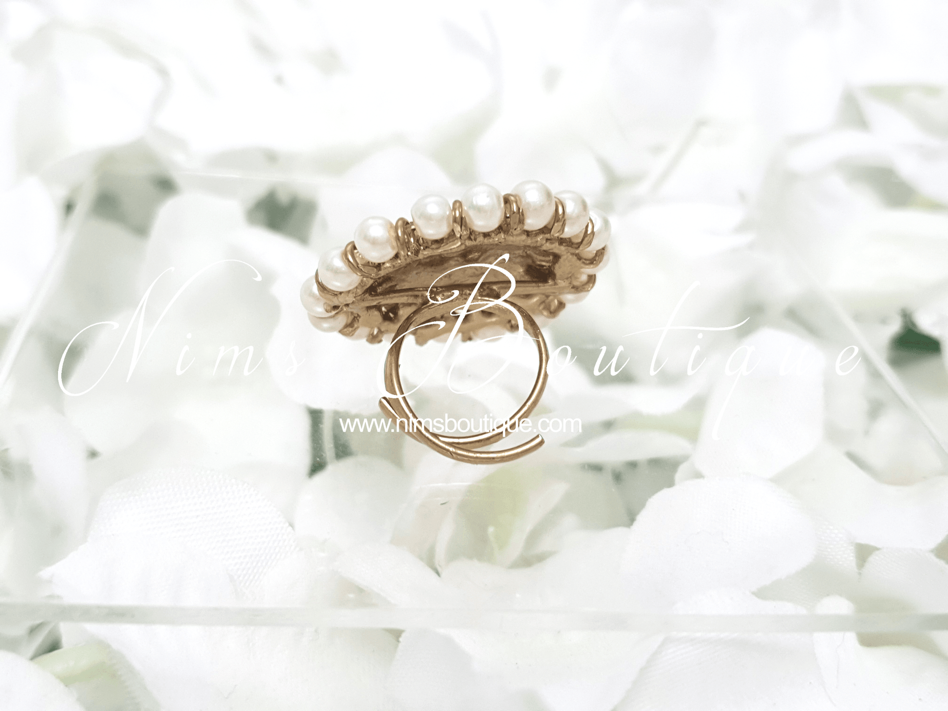 Nims Boutique Royal Pearl & Clear Stone Ring