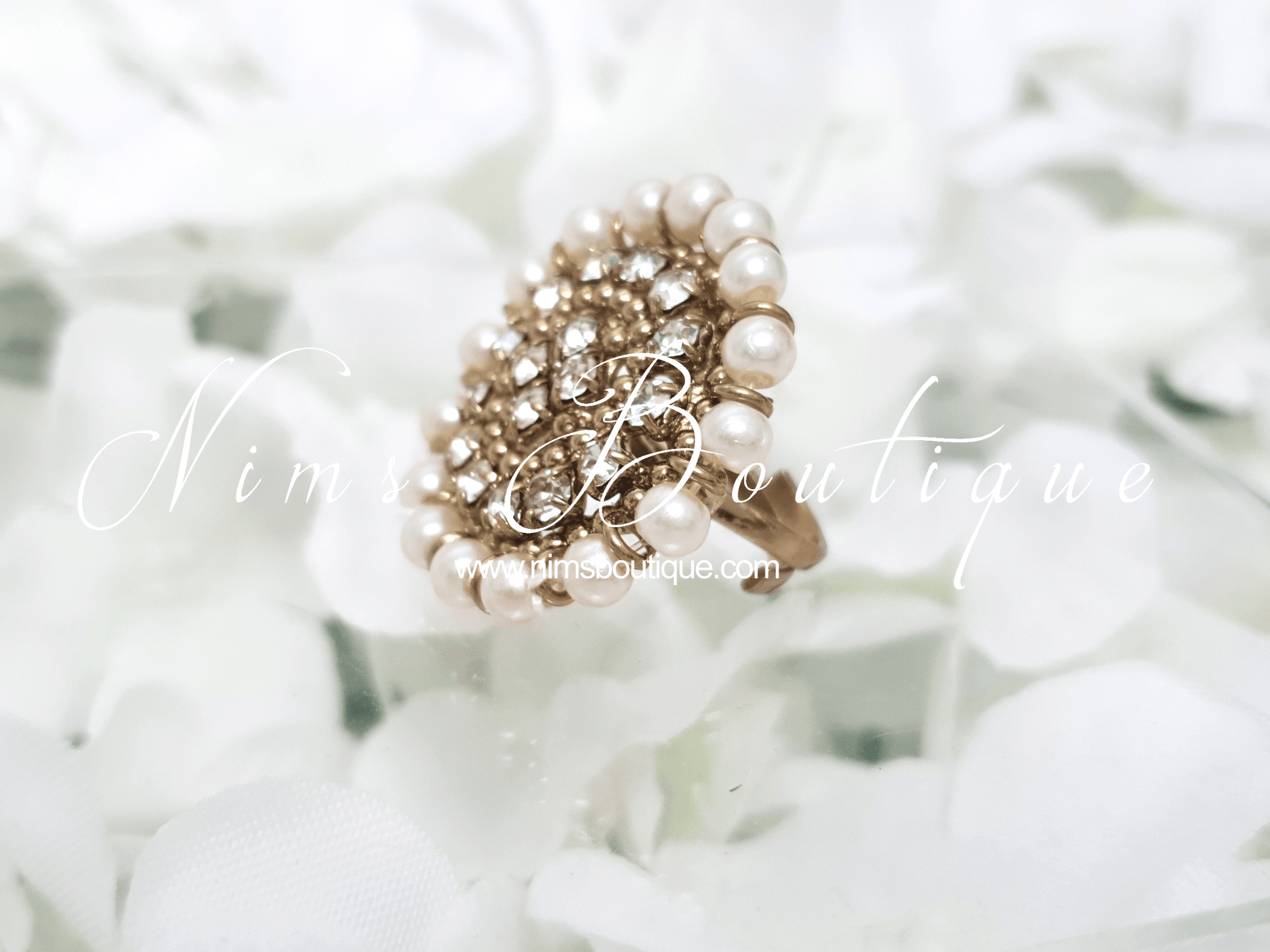 Nims Boutique Royal Pearl & Clear Stone Ring