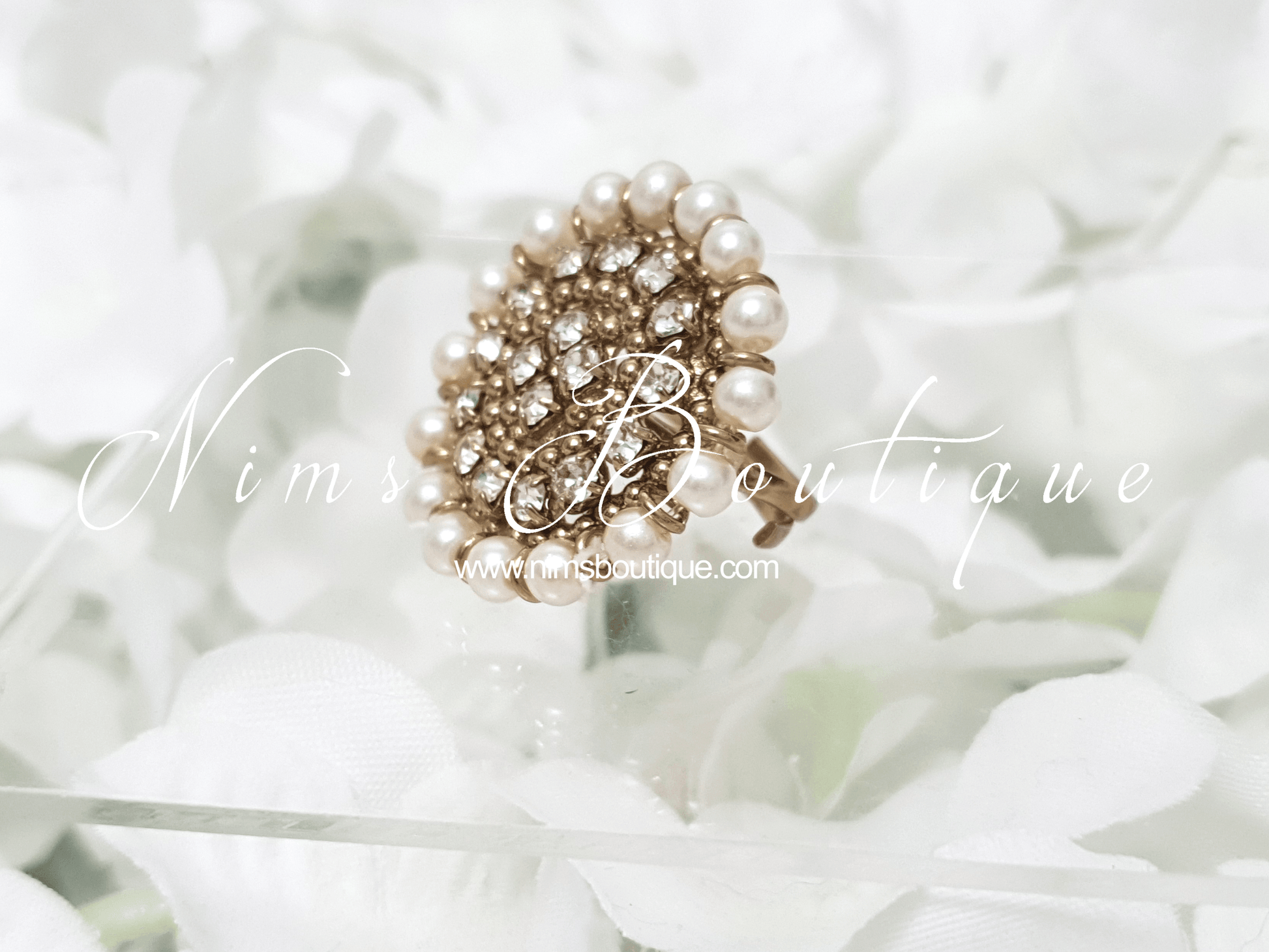 Nims Boutique Royal Pearl & Clear Stone Ring